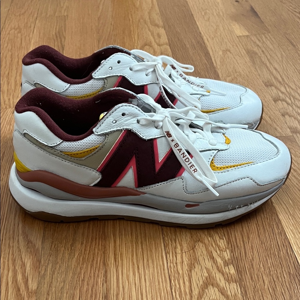 New Balance x Bandier White Maroon Accent Sneakers